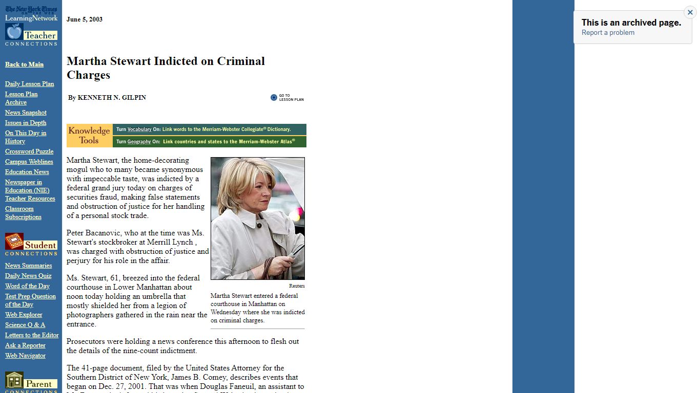 Martha Stewart Indicted on Criminal Charges - The New York Times