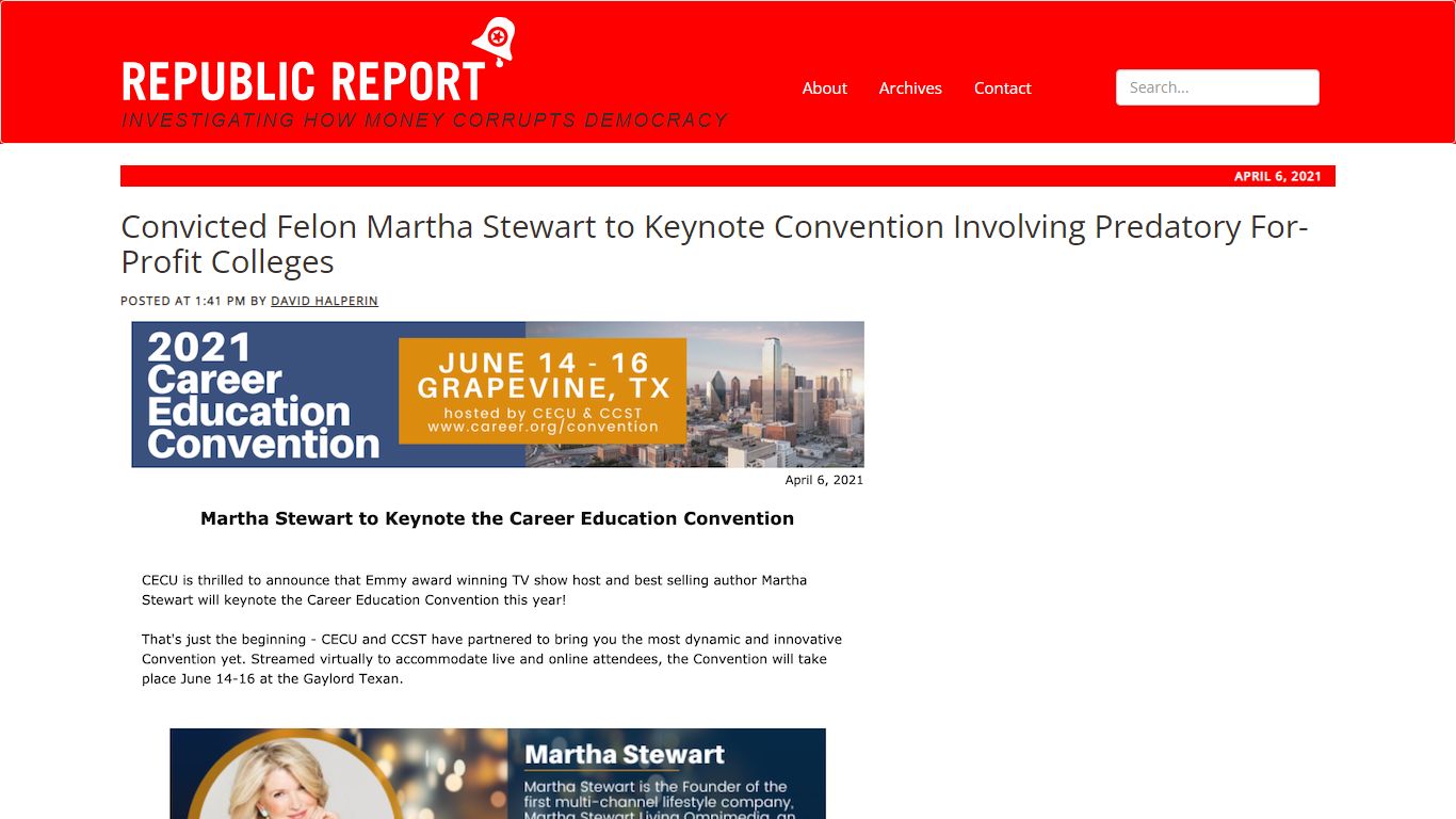 Convicted Felon Martha Stewart to Keynote Convention Involving ...